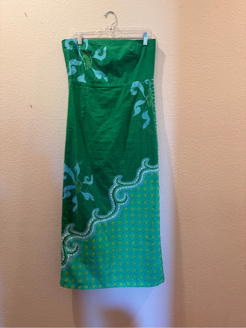 Anna Cate Green Strapless Printed Midi Dress – Size Small